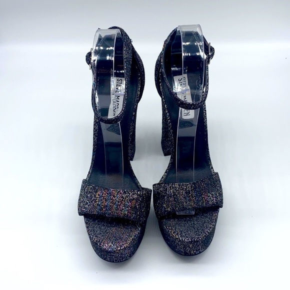 Steve Madden - Gonzo Black Glitter Block Heels Size 8.5 - Picture 2 of 15